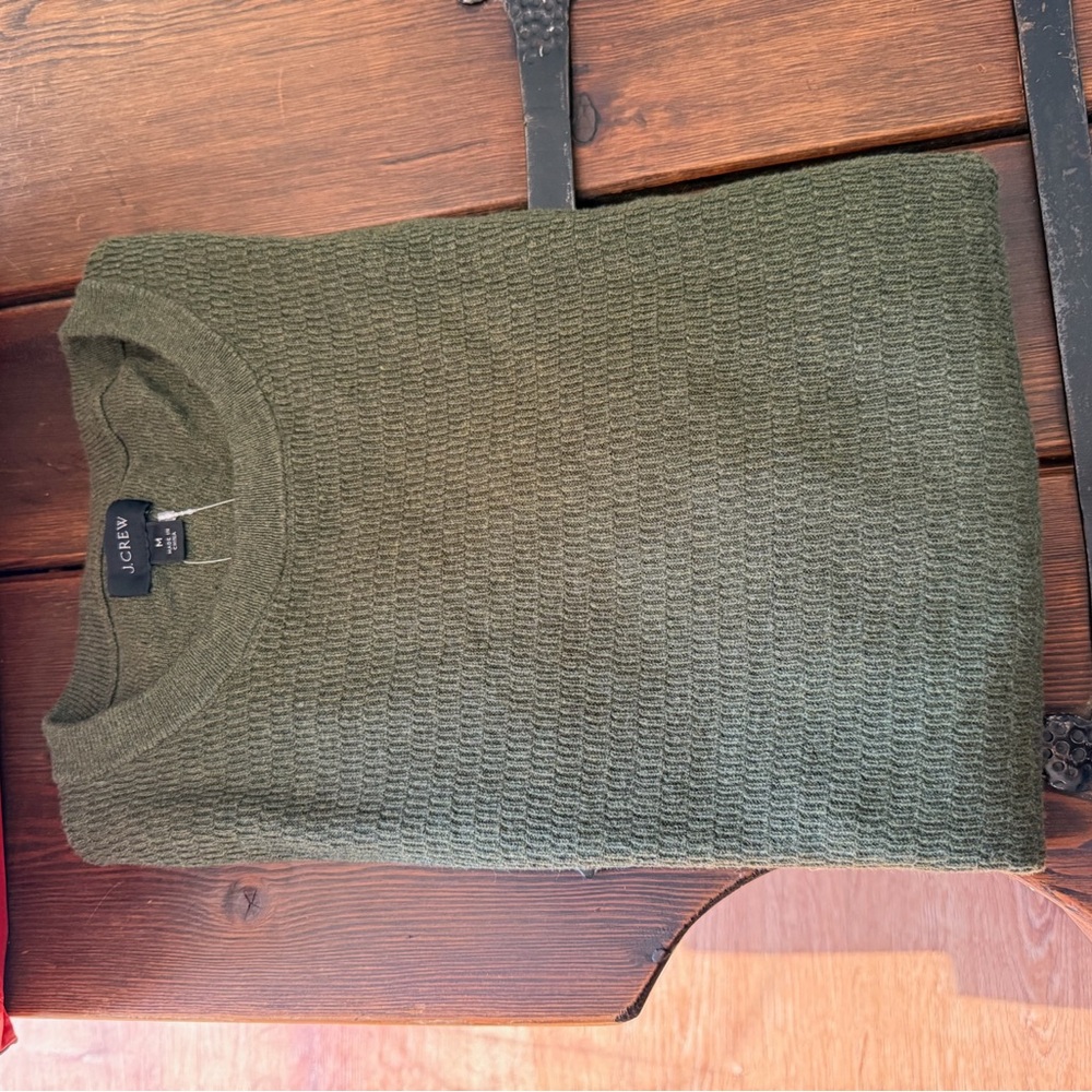 J. Crew Men's Olive Crewneck Textured Knit Sweater